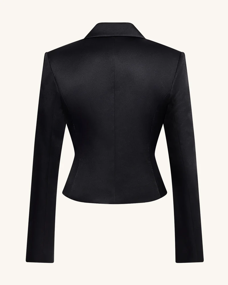Satin Taillierter Kurzer Blazer - Schwarz