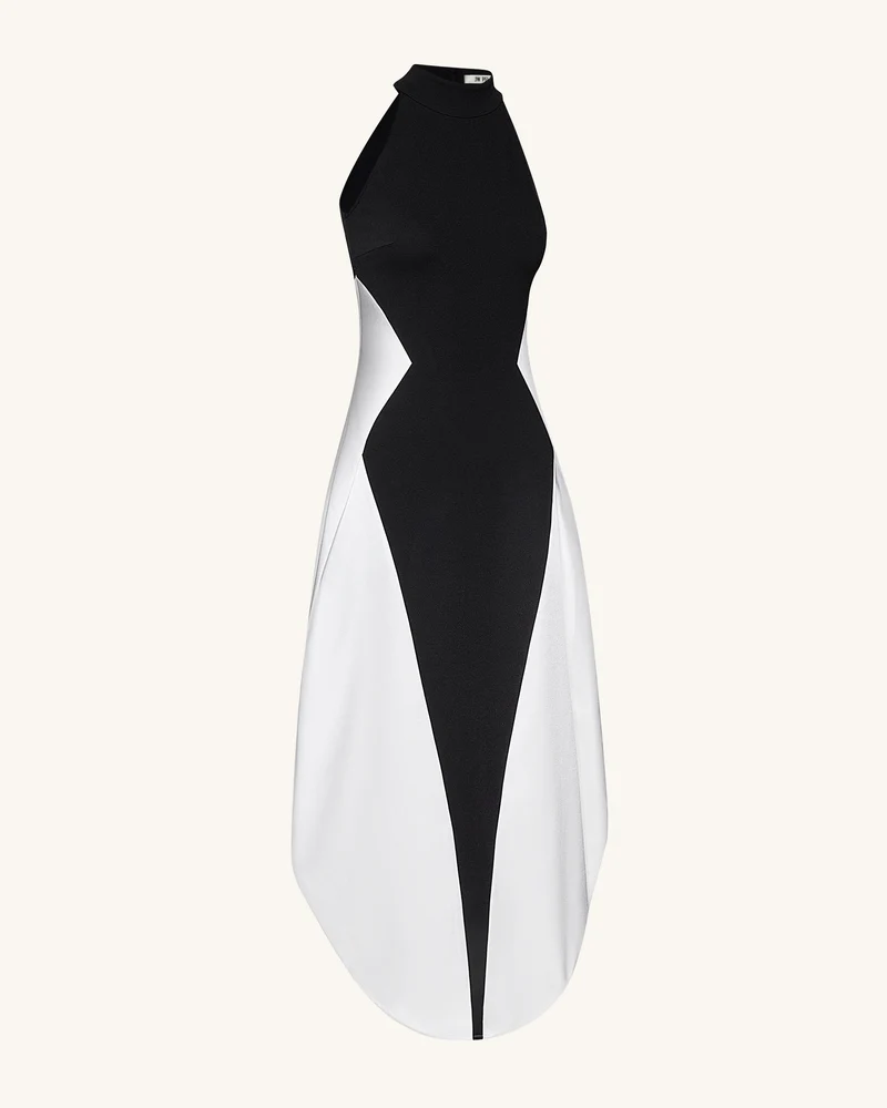 Monochrom Geteiltes Maxi-Kleid – Schwarz
