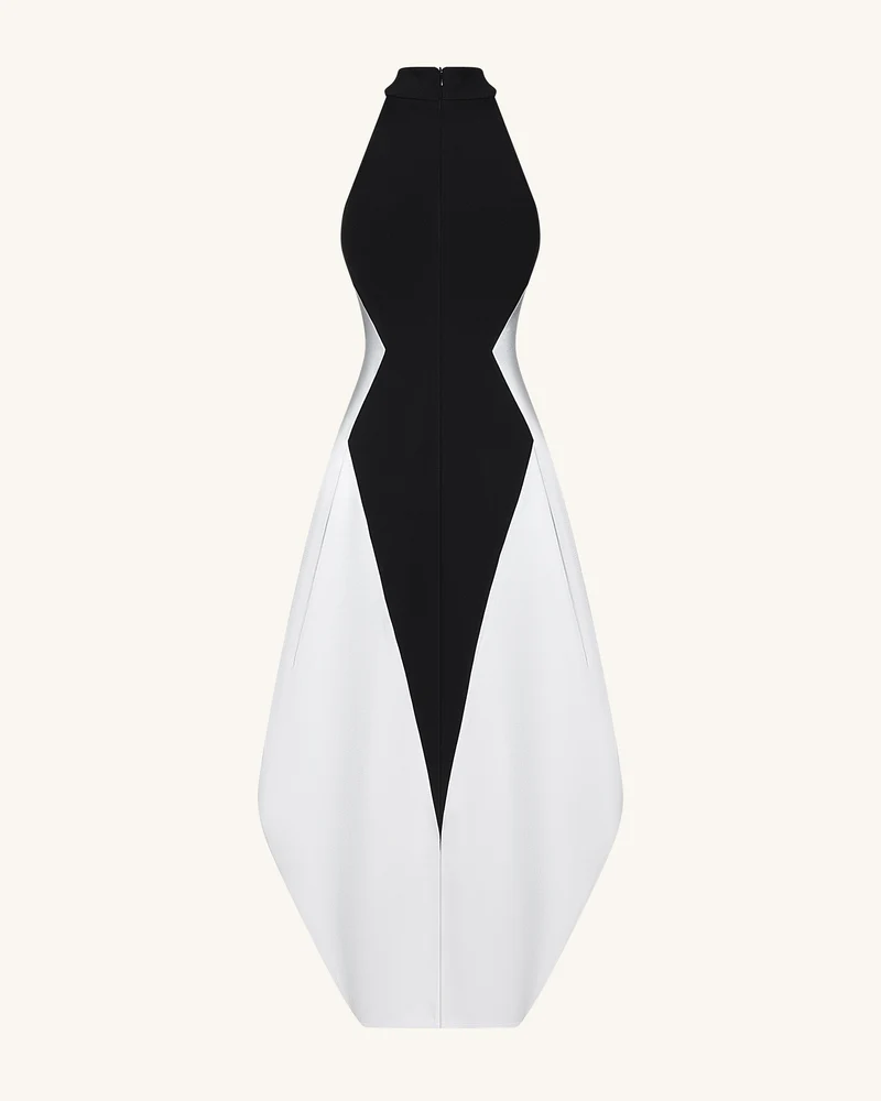 Monochrom Geteiltes Maxi-Kleid – Schwarz