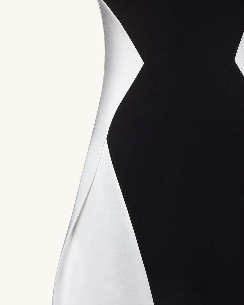 Monochrom Geteiltes Maxi-Kleid – Schwarz
