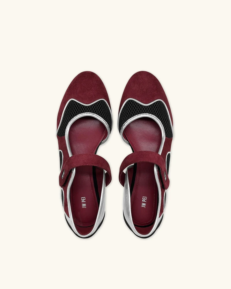 Zoe Mary Janes Ballerinas – Burgunder Schwarz