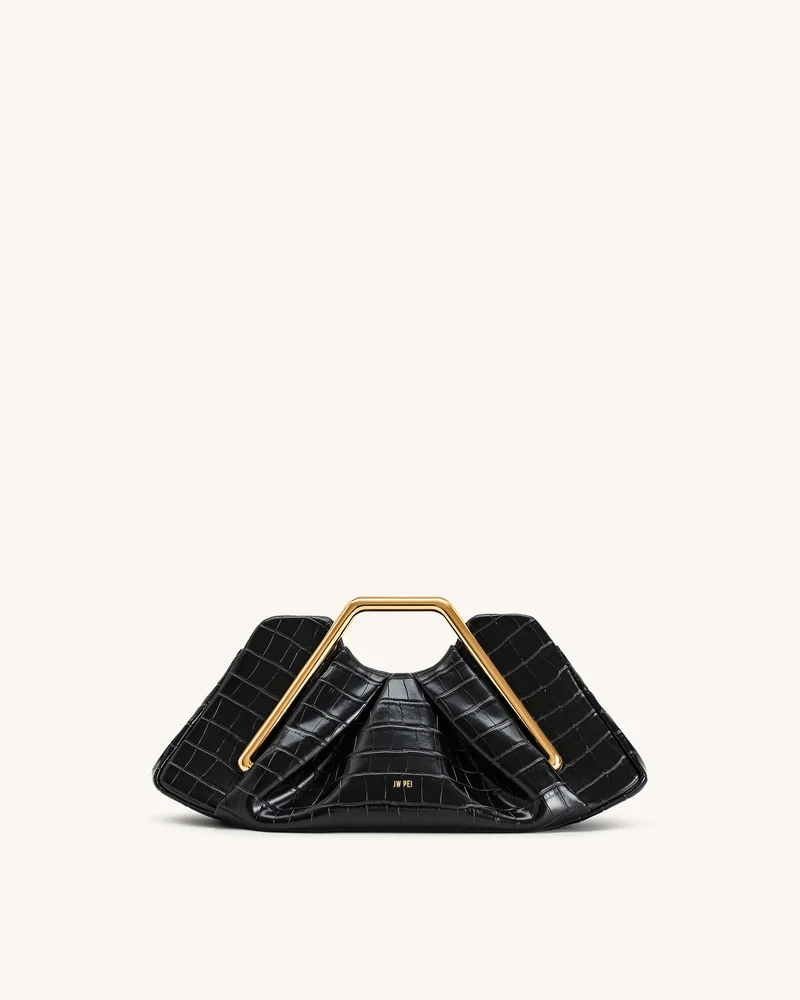 Lila Kunst-Kroko-Effekt Metallrahmen Clutch - Schwarz