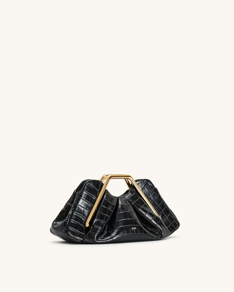Lila Kunst-Kroko-Effekt Metallrahmen Clutch - Schwarz