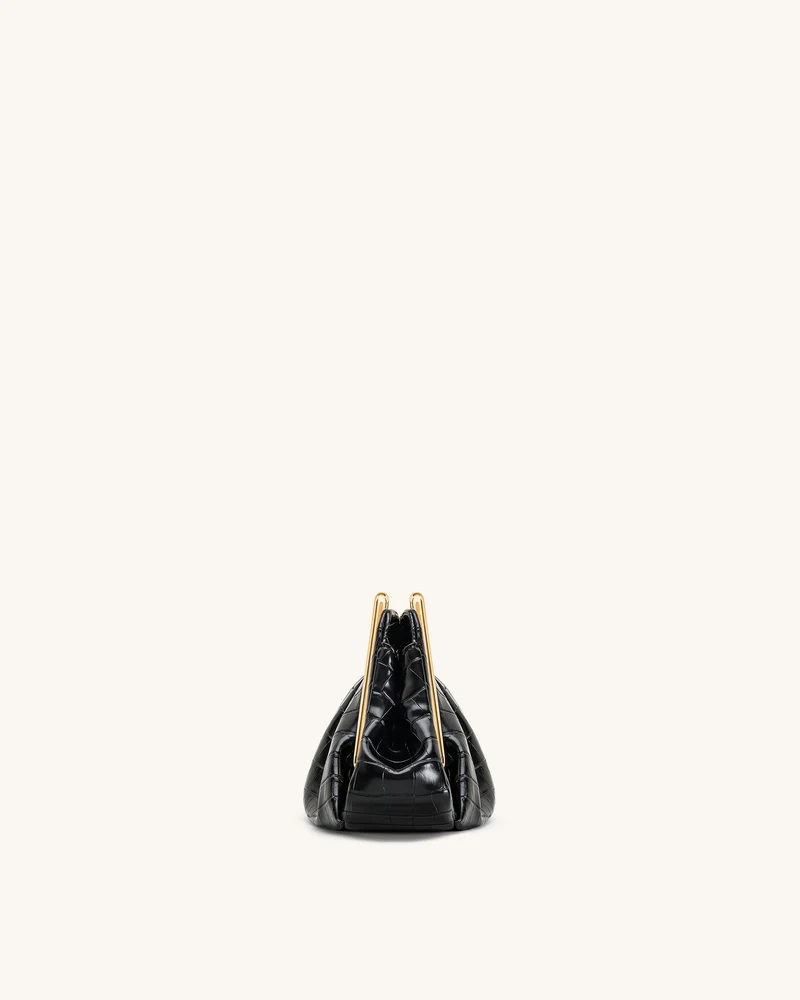 Lila Kunst-Kroko-Effekt Metallrahmen Clutch - Schwarz