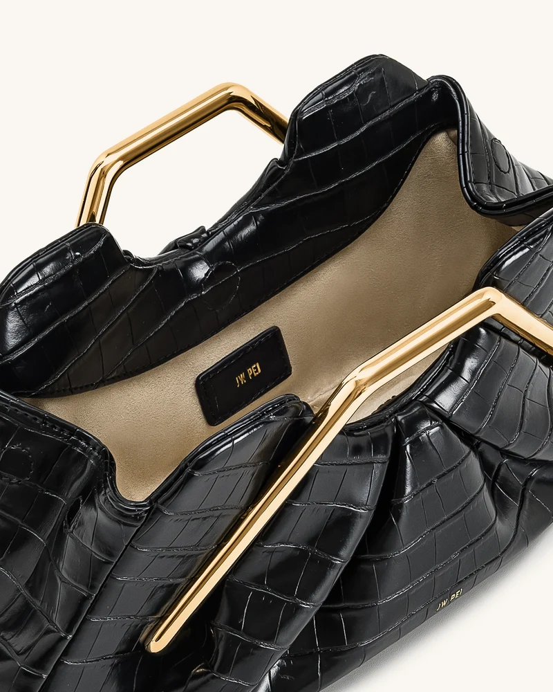 Lila Kunst-Kroko-Effekt Metallrahmen Clutch - Schwarz