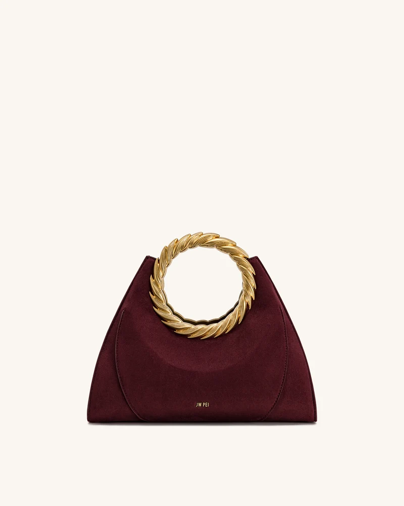 Amiya Blattgriff Kunstleder Skulptur Tasche - Merlotrot