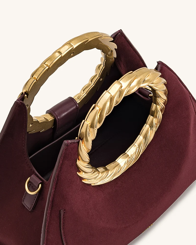 Amiya Blattgriff Kunstleder Skulptur Tasche - Merlotrot