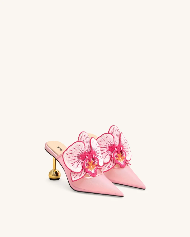 Sofia Mules mit Orchideen-Kugelabsatz - Rosa