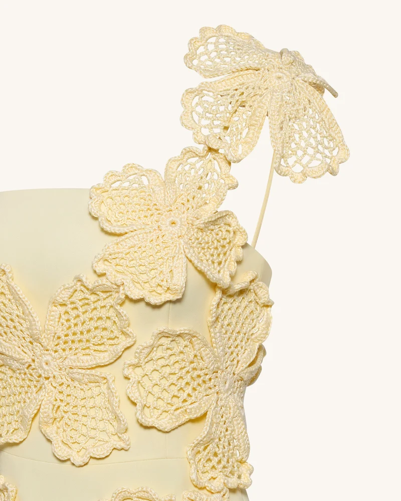Häkel-Minikleid mit Blumenapplikation - Gelb