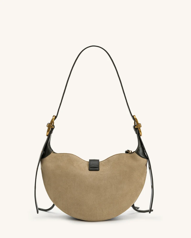 Tessa Schultertasche aus Kunstwildleder mit Nieten – Khaki Grün