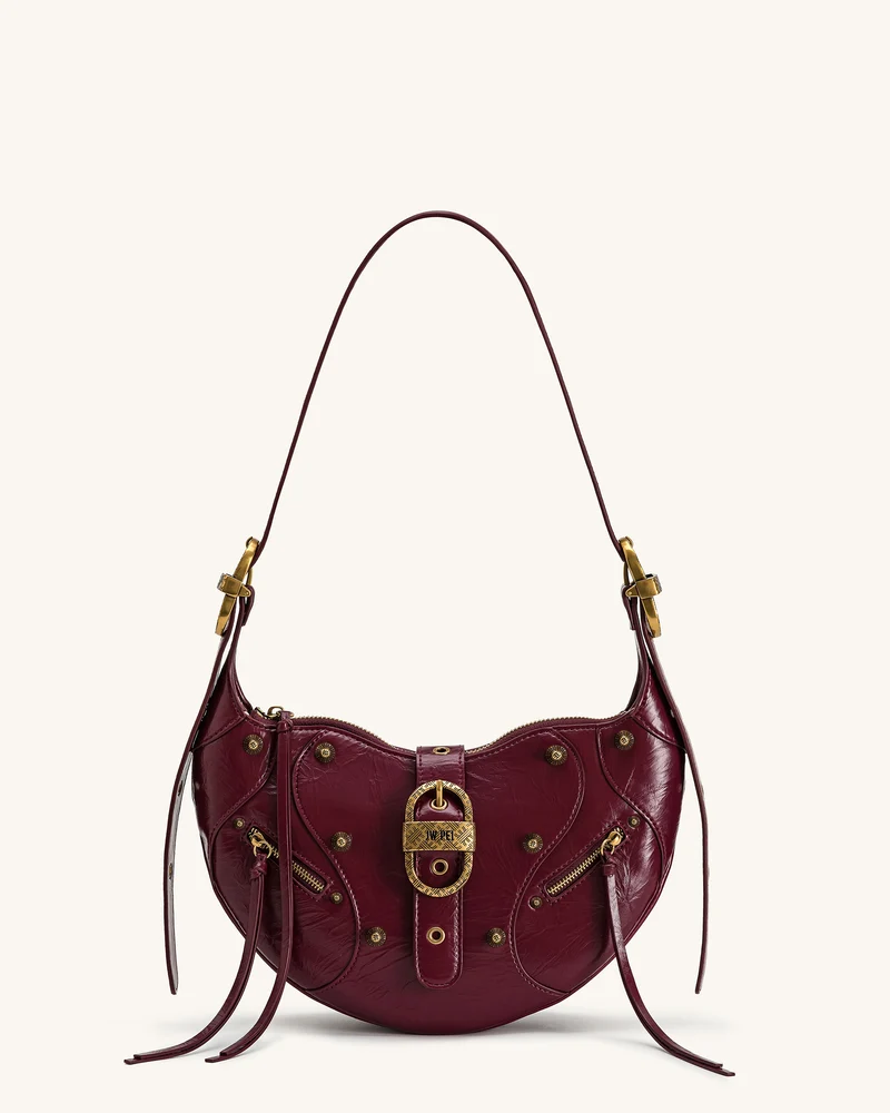Tessa Nieten-Schultertasche – Burgunderrot