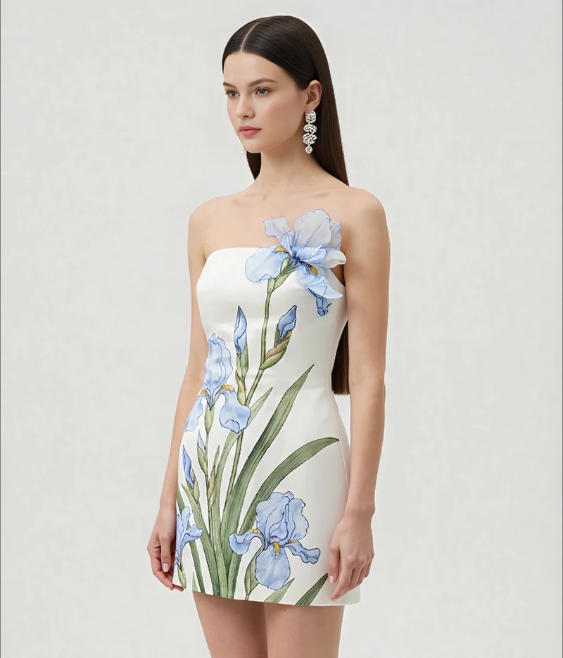Geblümtes Minikleid - Weiß