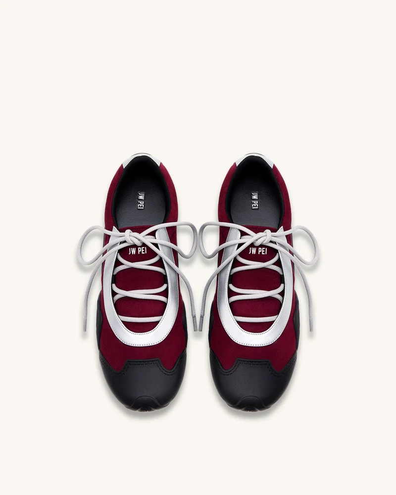 Caitlin Kunstwildleder-Schnürballerina-Sneaker - Bordeaux & Hellgrau