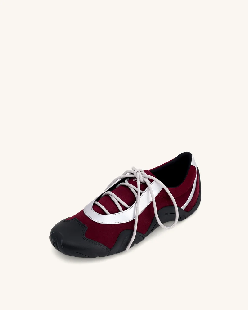 Caitlin Kunstwildleder-Schnürballerina-Sneaker - Bordeaux & Hellgrau