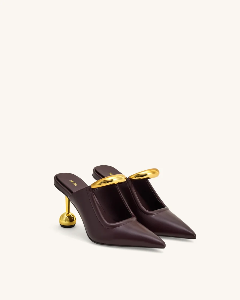 Sofia Mules mit Metallakzent und Kugelabsatz - Tiefes Bordeaux