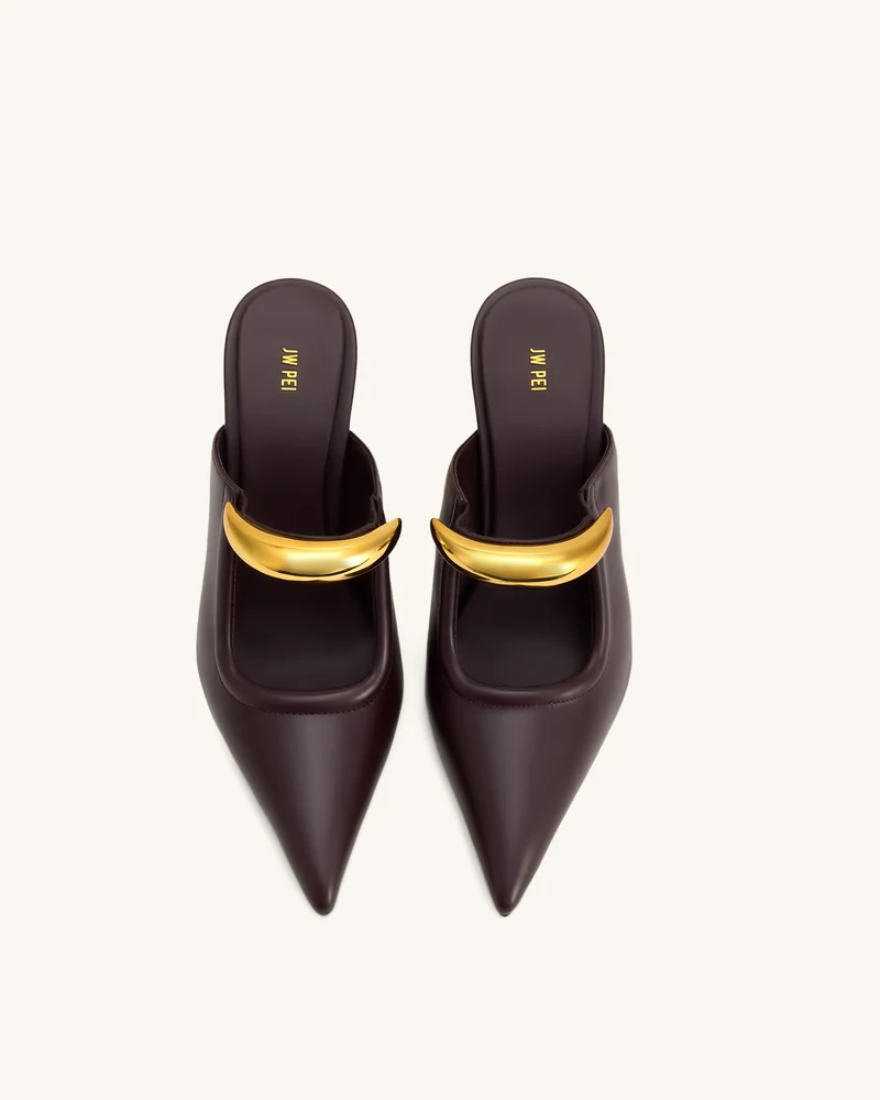 Sofia Mules mit Metallakzent und Kugelabsatz - Tiefes Bordeaux