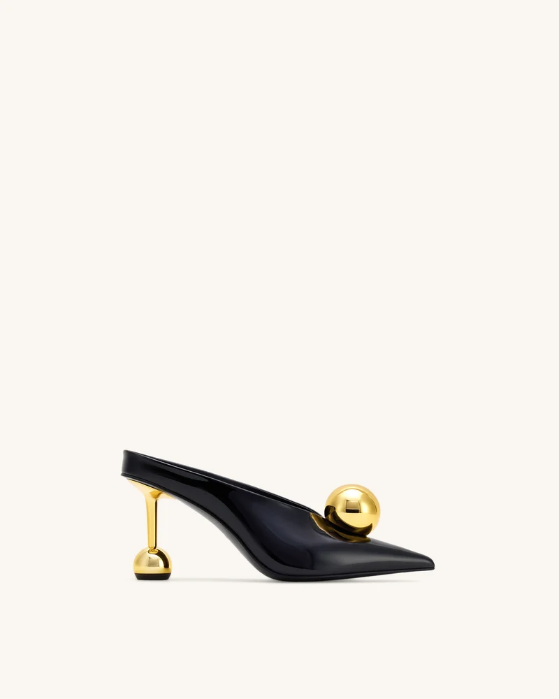 Sofia Mules mit abgewinkeltem Schaft und Kugelabsatz - Schwarz & Gold