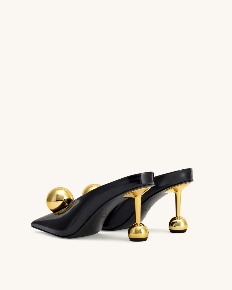 Sofia Mules mit abgewinkeltem Schaft und Kugelabsatz - Schwarz & Gold