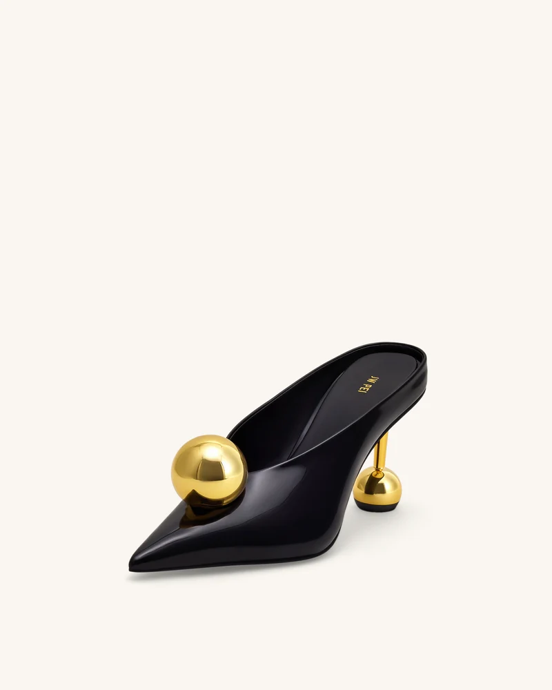 Sofia Mules mit abgewinkeltem Schaft und Kugelabsatz - Schwarz & Gold