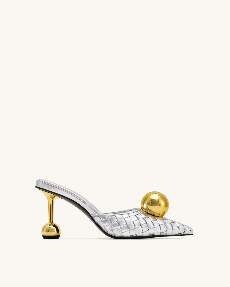 Sofia Geflochtene Kugelabsatz-Mules - Silber & Gold