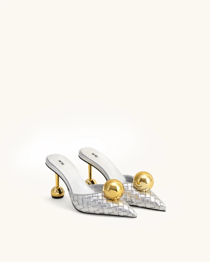 Sofia Geflochtene Kugelabsatz-Mules - Silber & Gold