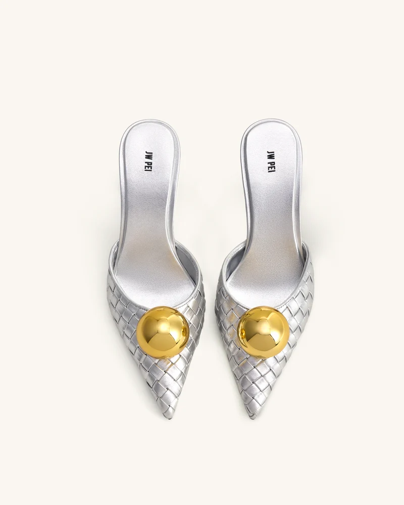 Sofia Geflochtene Kugelabsatz-Mules - Silber & Gold