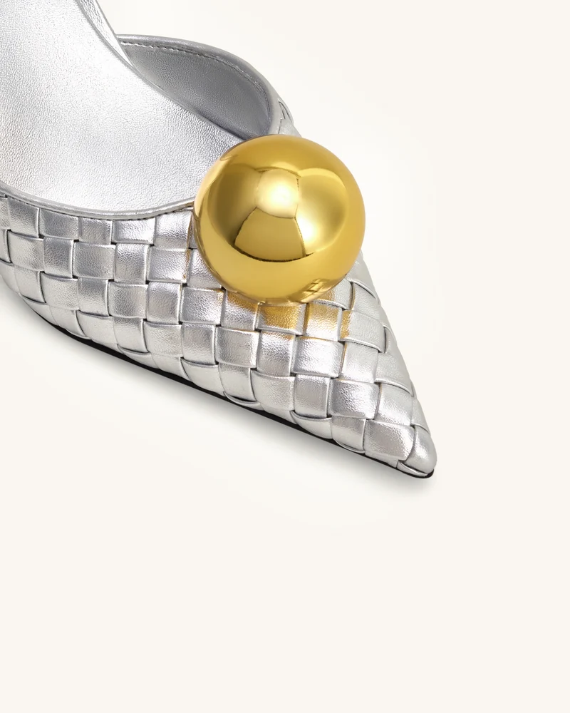 Sofia Geflochtene Kugelabsatz-Mules - Silber & Gold