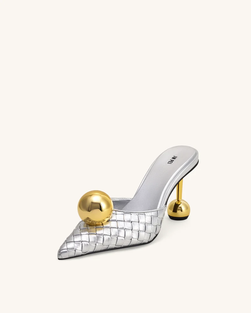 Sofia Geflochtene Kugelabsatz-Mules - Silber & Gold