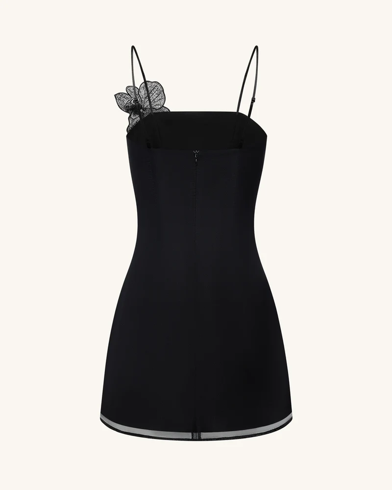 Orchideen Applikations Minikleid - Schwarz/Silber