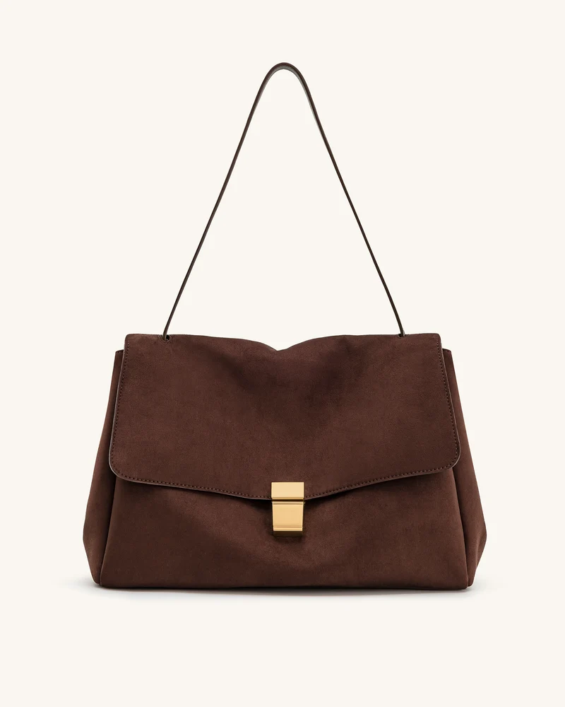 Hilary Schultertasche aus Kunstwildleder – Dunkelbraun