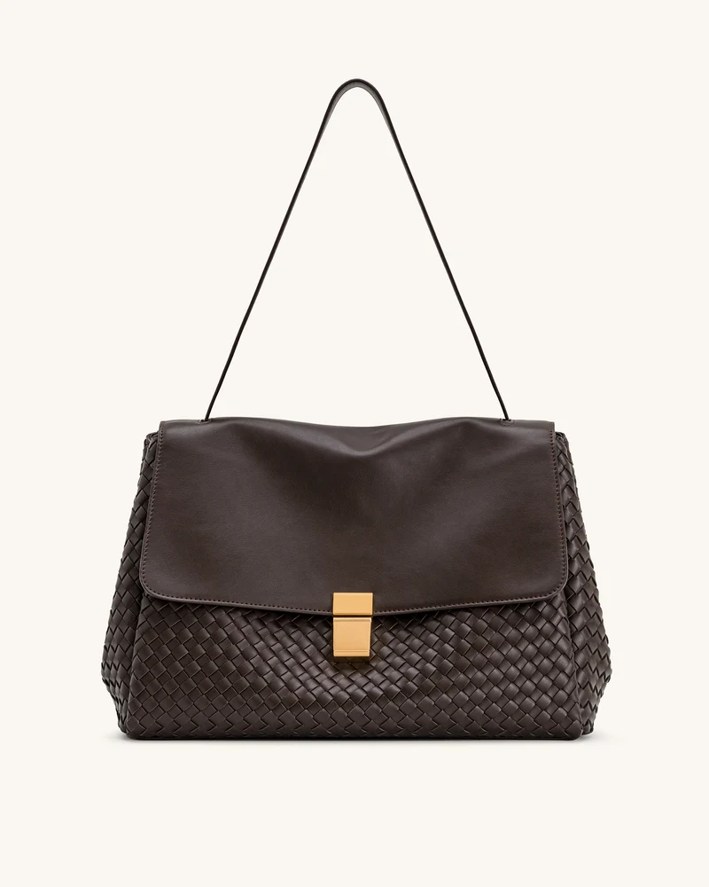 Hilary Geflochtene Schultertasche – Dunkelbraun