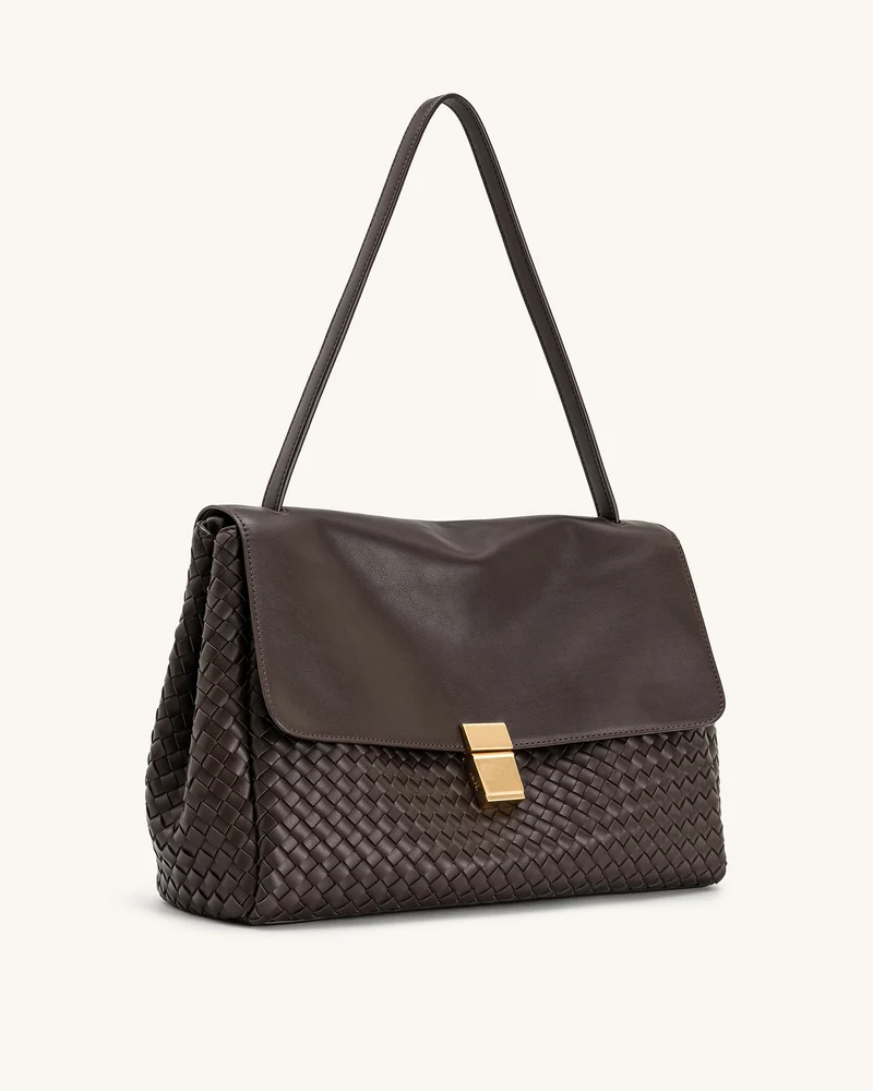 Hilary Geflochtene Schultertasche – Dunkelbraun