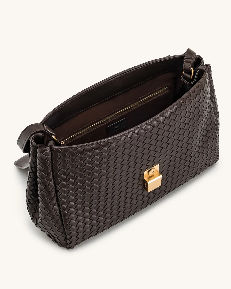 Hilary Geflochtene Schultertasche – Dunkelbraun