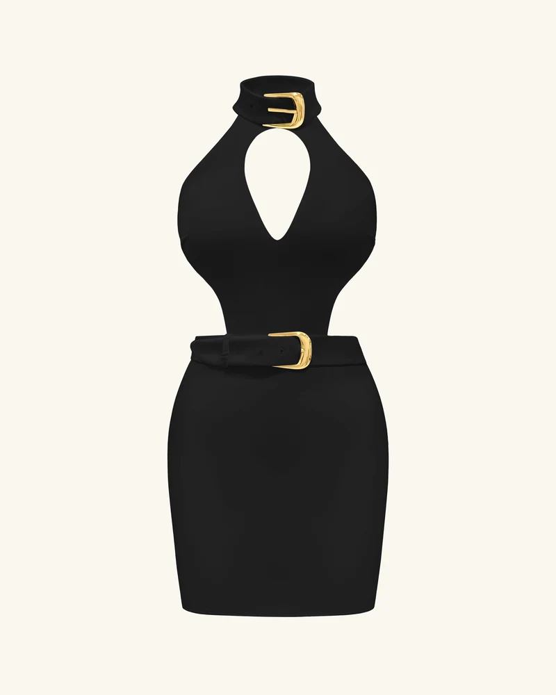 Gabriella Mini-Kleid mit Gürtel, Cut-out und Neckholder – Schwarz