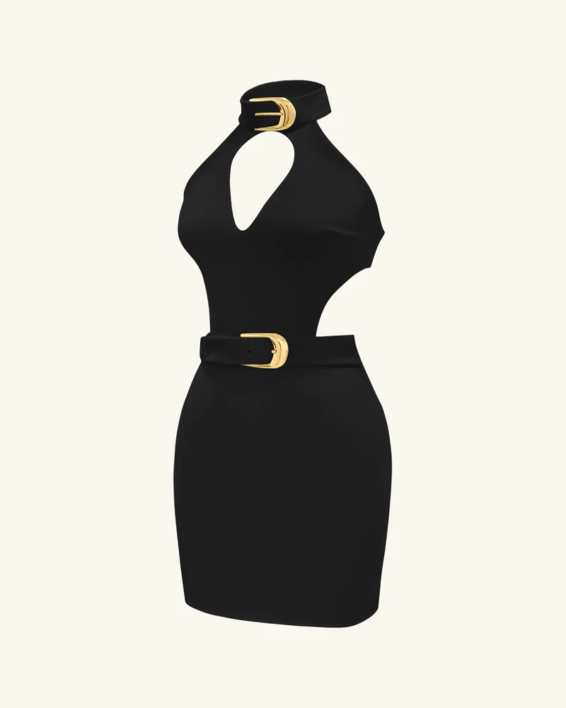 Gabriella Mini-Kleid mit Gürtel, Cut-out und Neckholder – Schwarz