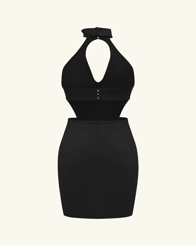 Gabriella Mini-Kleid mit Gürtel, Cut-out und Neckholder – Schwarz