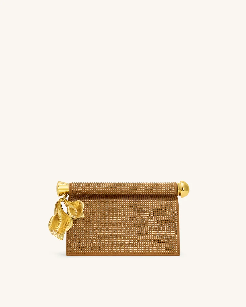 Holly Clutch mit künstlichem Kristall und Metallanhänger - Champagner