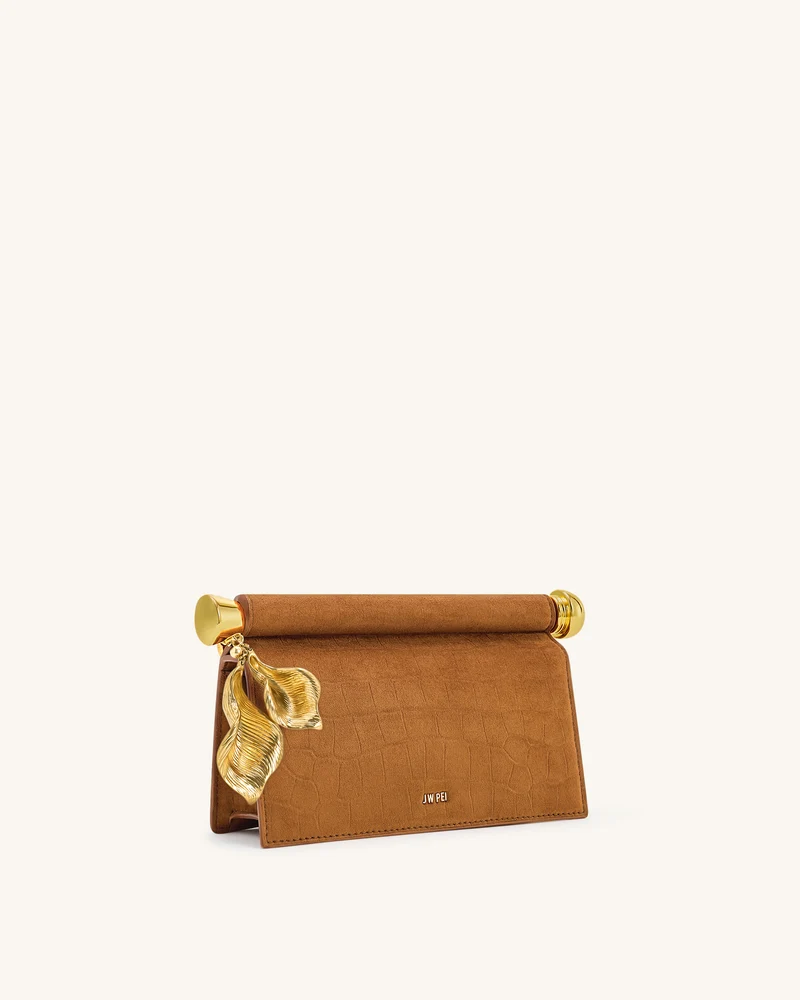 Holly Clutch aus Kunstwildleder mit Metallanhänger - Braun