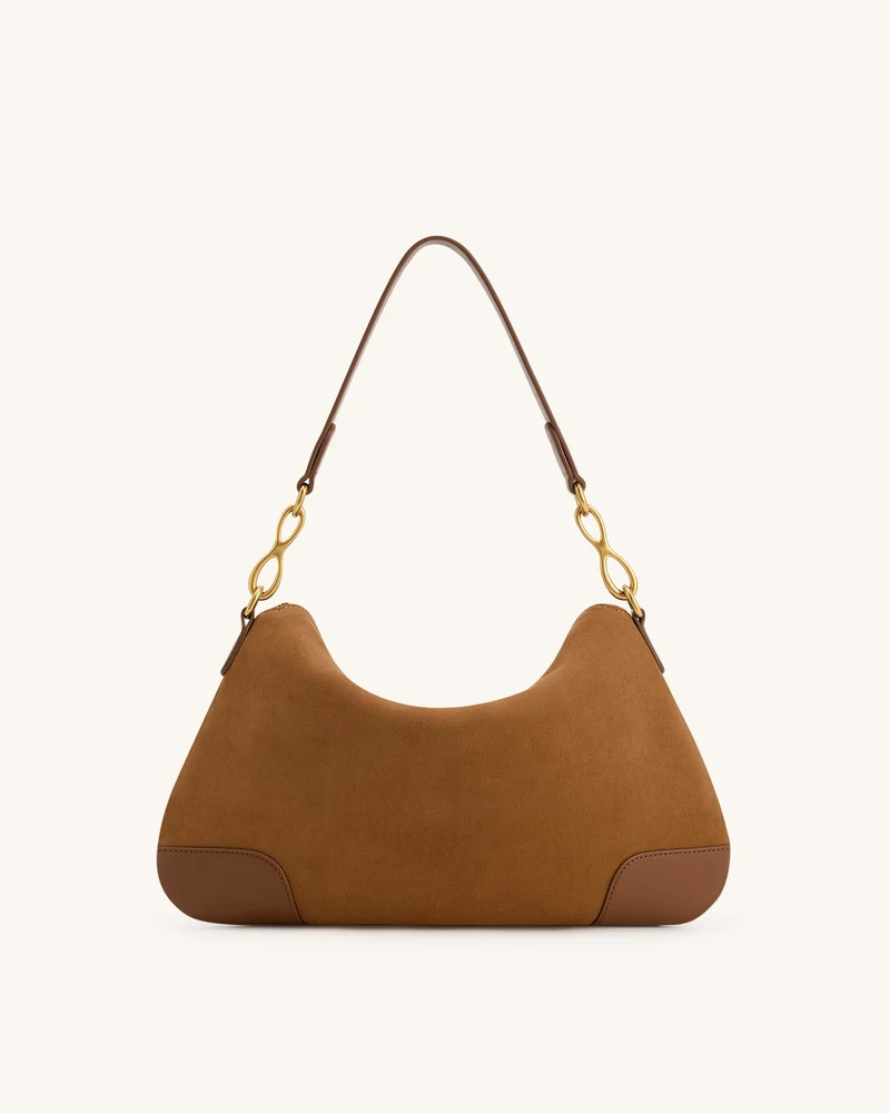 Jayla Schultertasche aus Kunstwildleder mit Metallanhänger – Braun