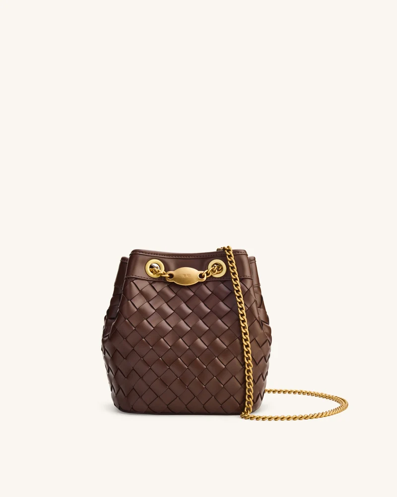 Yara Handgewebte Bucket Bag – Dunkelbraun