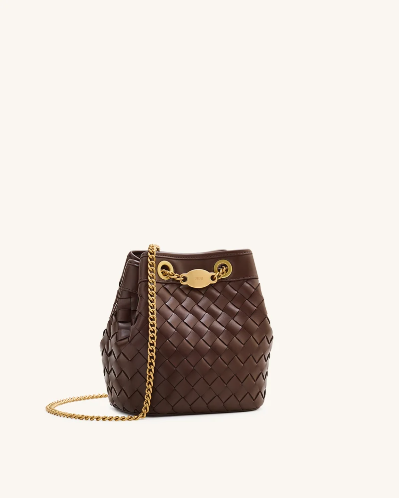 Yara Handgewebte Bucket Bag – Dunkelbraun