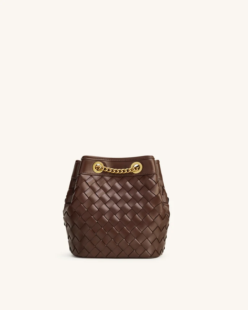 Yara Handgewebte Bucket Bag – Dunkelbraun