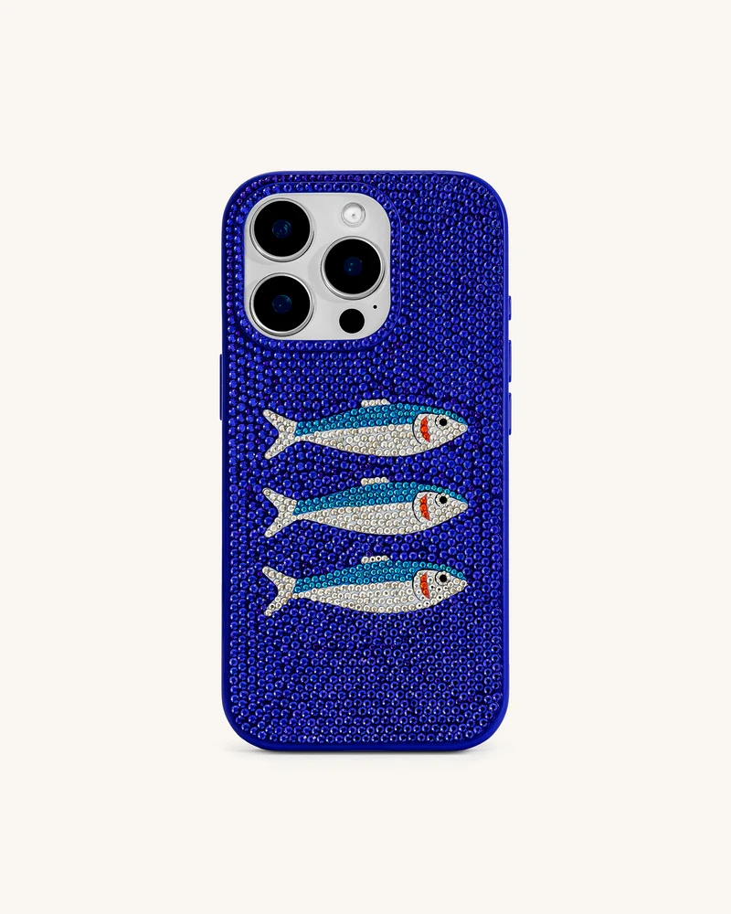 Handyhülle mit Fischmuster – Blau/Weiß