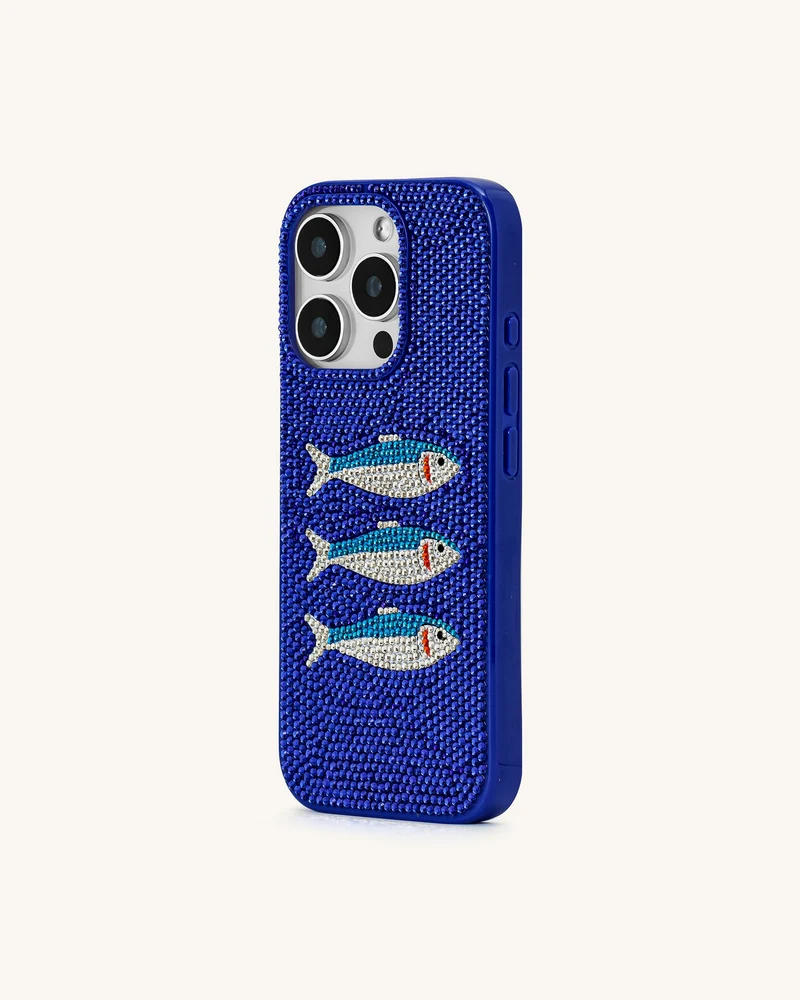 Handyhülle mit Fischmuster – Blau/Weiß