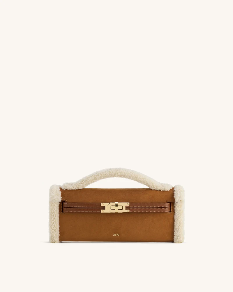 Bria Strukturierte Handtasche mit oberem Griff aus Kunst-Wildleder – Gelbbraun