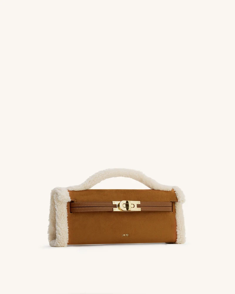 Bria Strukturierte Handtasche mit oberem Griff aus Kunst-Wildleder – Gelbbraun