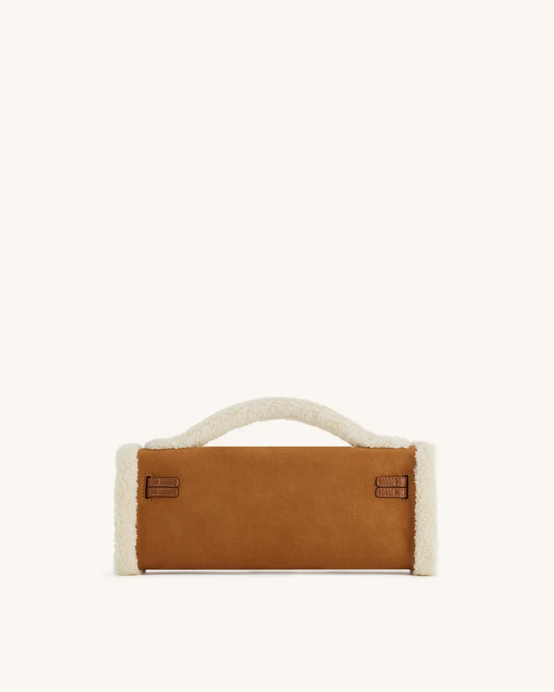 Bria Strukturierte Handtasche mit oberem Griff aus Kunst-Wildleder – Gelbbraun