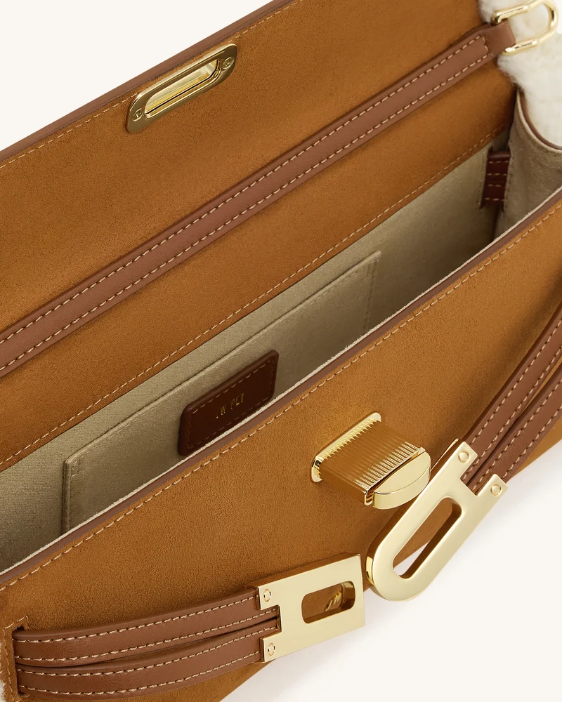Bria Strukturierte Handtasche mit oberem Griff aus Kunst-Wildleder – Gelbbraun