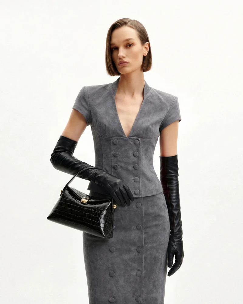 Talia Henkeltasche – Schwarzes Kroko-Design