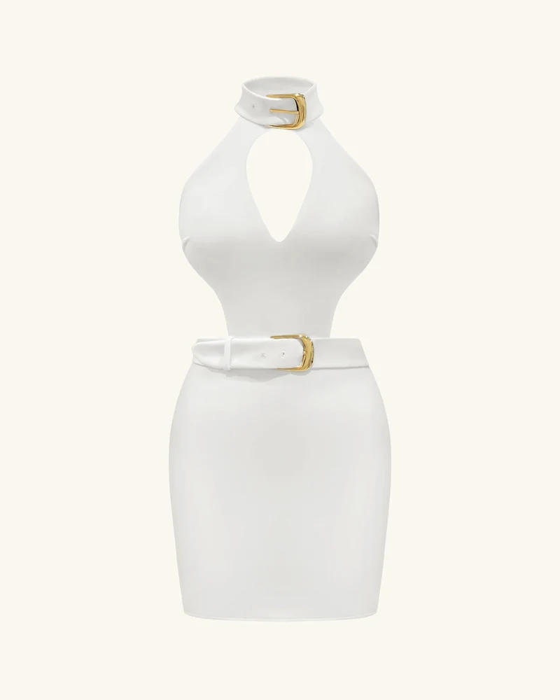 Gabriella Minikleid mit Cut-Outs und Bindegürtel – Elfenbein